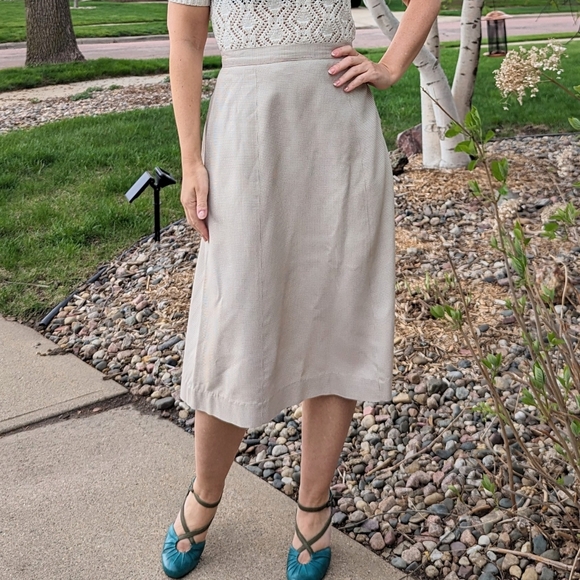 1940's pink and green HOUNDSTOOTH SKIRT 40's M - Picture 3 of 8